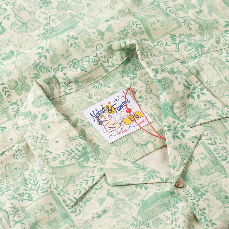détail col flaneurs chemise NAKED & FAMOUS Aloha Shirt Linen animals green (2)