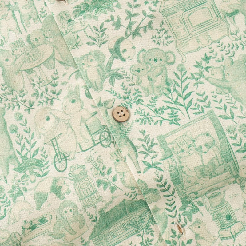 détail bouton flaneurs chemise NAKED & FAMOUS Aloha Shirt Linen animals green (3)