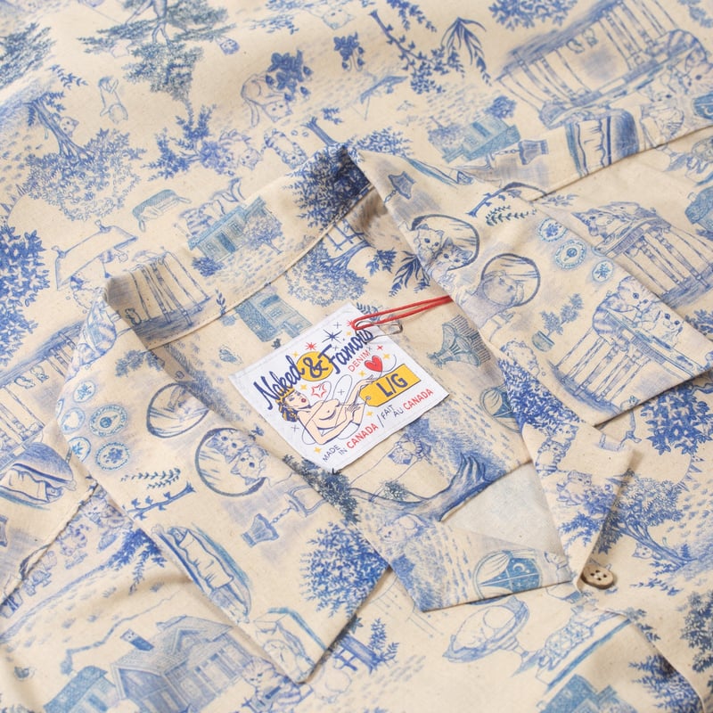 détail col bouton flaneurs chemise NAKED & FAMOUS Aloha Shirt Linen cats (1)