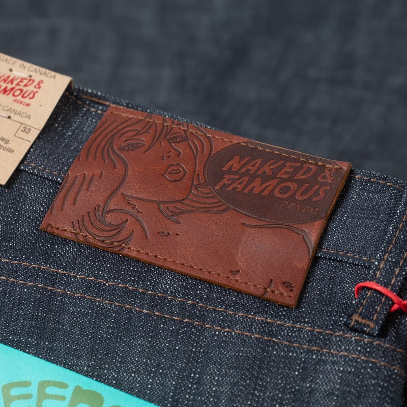 patch cuir NAKED & FAMOUS  SuperGuy Greencast Slub Stretch Selvedge (2)