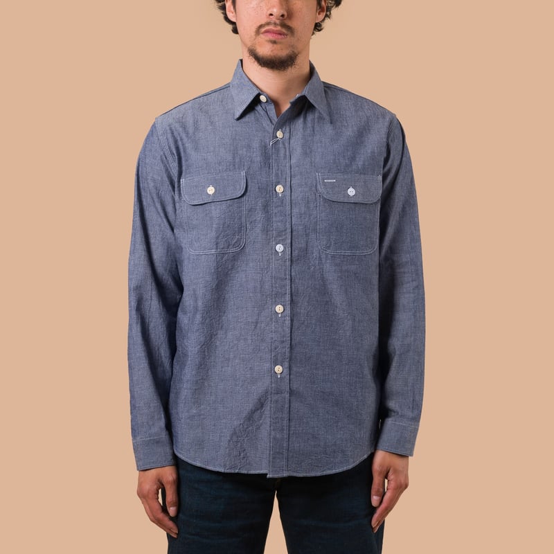 Long Sleeve Chambray Work Shirt Blue