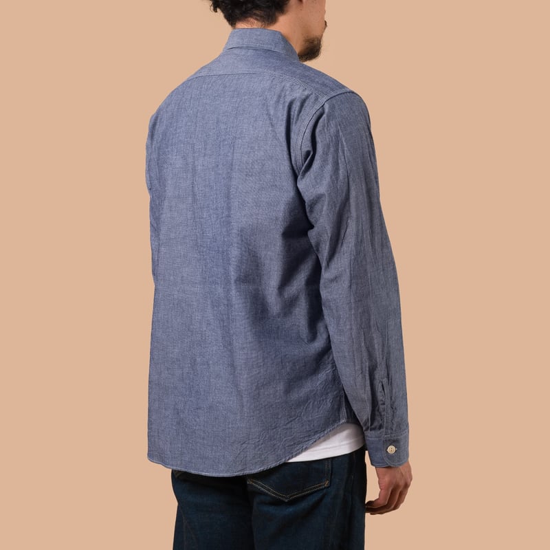 Long Sleeve Chambray Work Shirt Blue