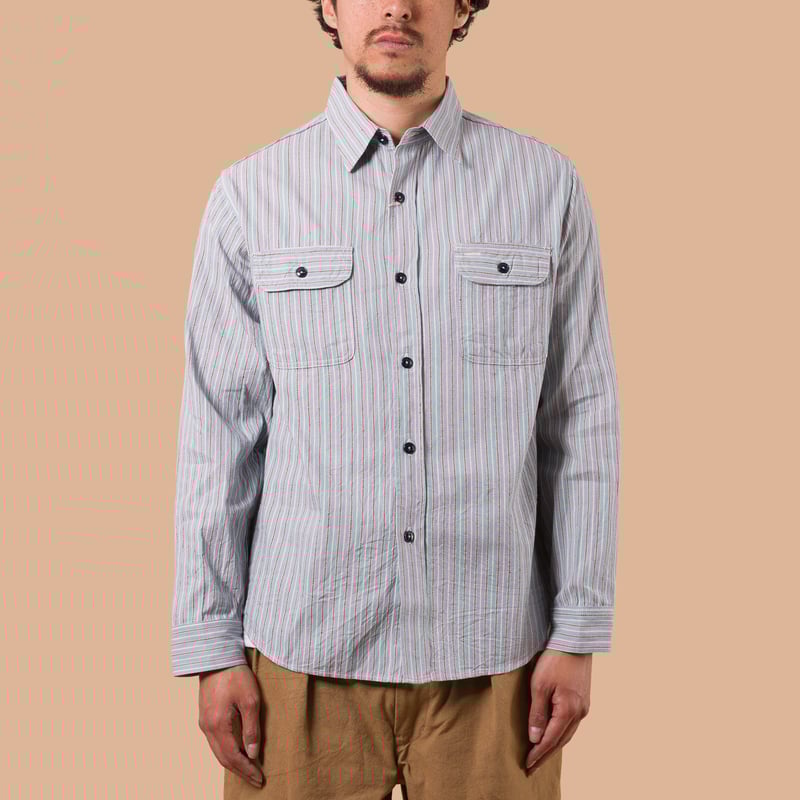 Long Sleeve Dobby Stripe Work Shirt Blue