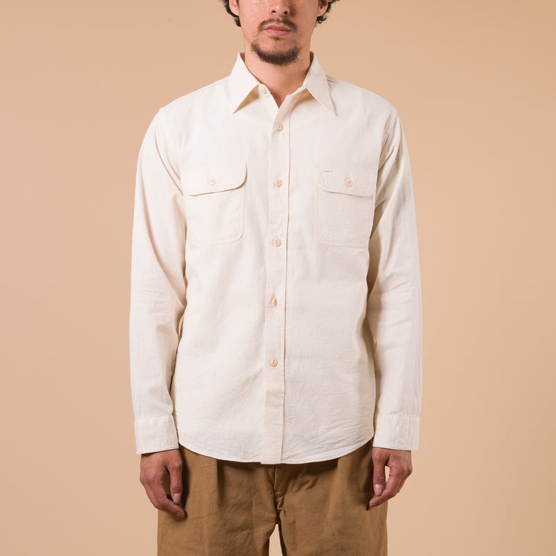 Long Sleeve Chambray Work Shirt White