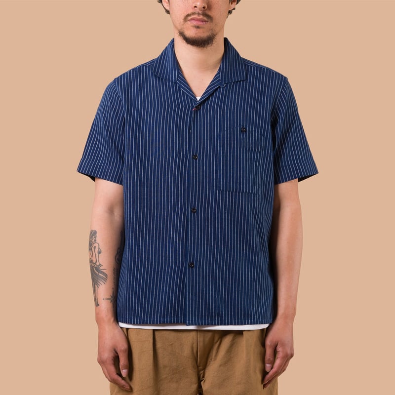 image flâneurs KARDO x FLANEURS / S/S Shirt Handwoven Stripes Indigo de face