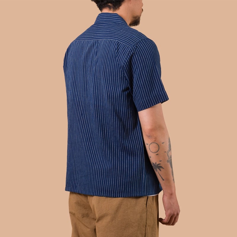 image flâneurs KARDO x FLANEURS / S/S Shirt Handwoven Stripes Indigo de dos