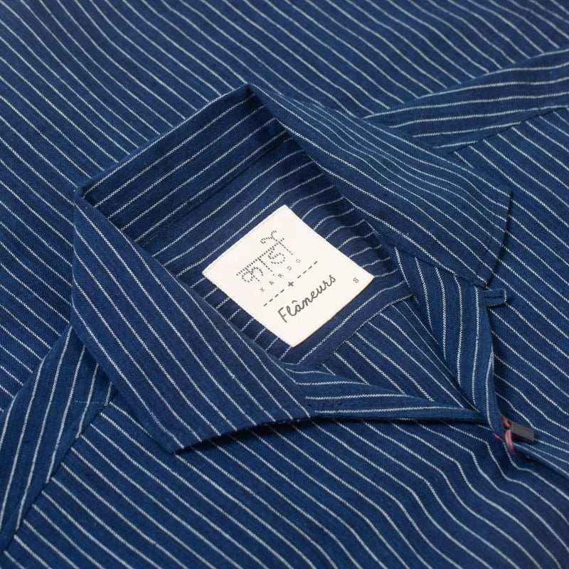 image détail KARDO x FLANEURS chemisette motif Shirt Handwoven Stripes Indigo (2)