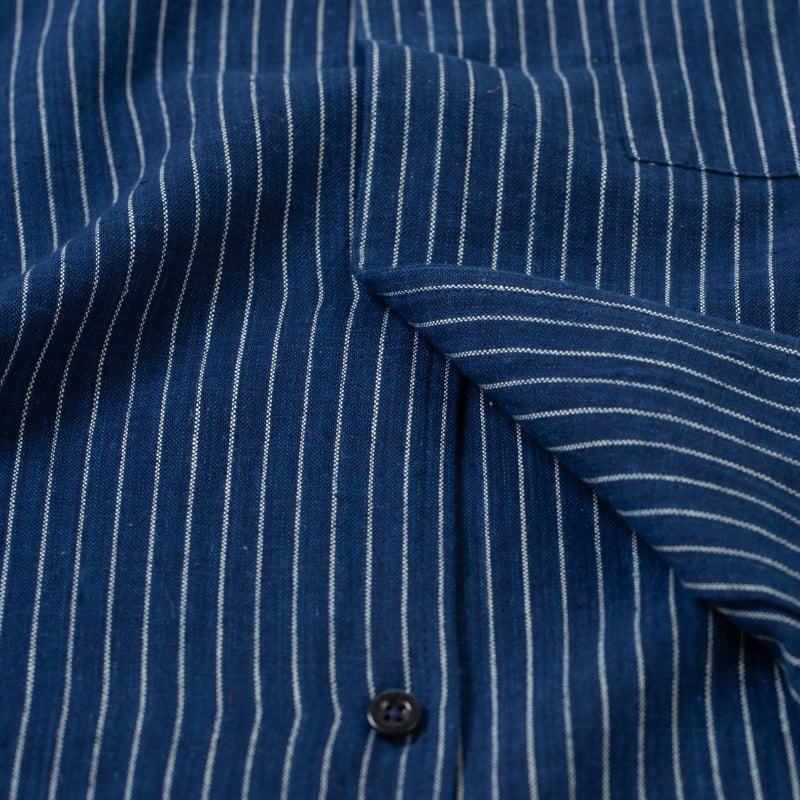 image détail KARDO x FLANEURS chemisette motif Shirt Handwoven Stripes Indigo (3)