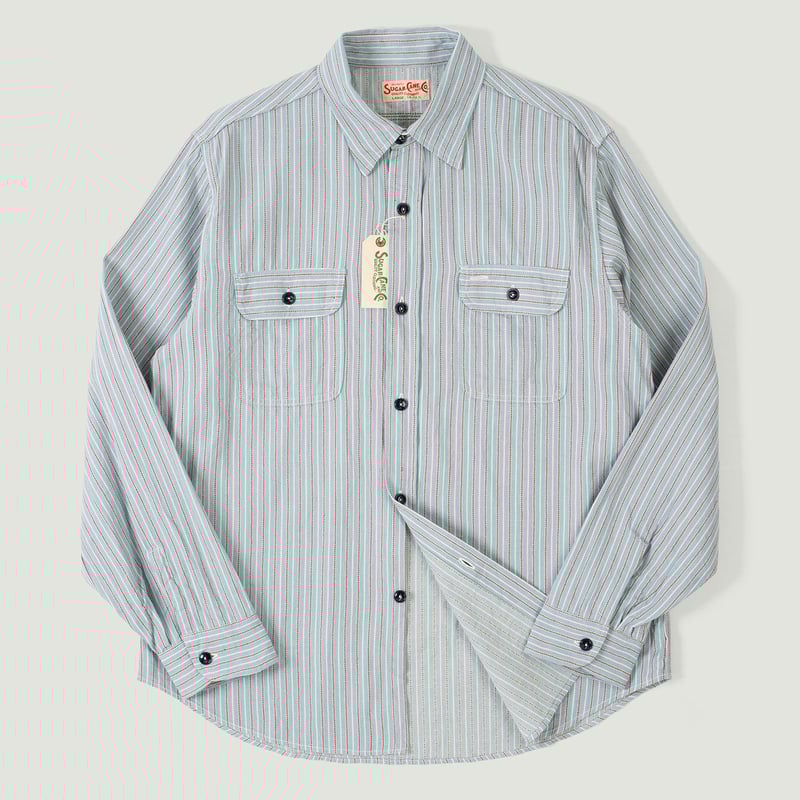 Long Sleeve Dobby Stripe Work Shirt Blue
