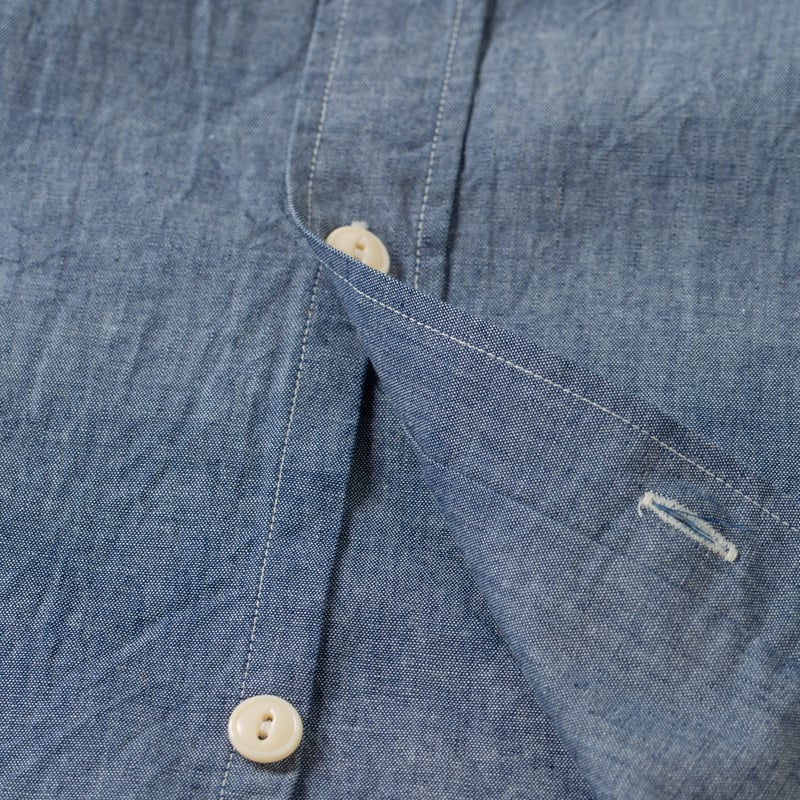 détails flaneurs SUGAR CANE Long Sleeve Chambray Work Shirt Blue (3)
