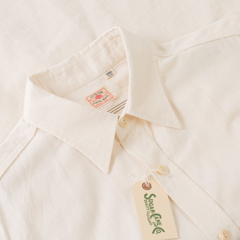 détails flaneurs SUGAR CANE Long Sleeve Chambray Work Shirt White (2)