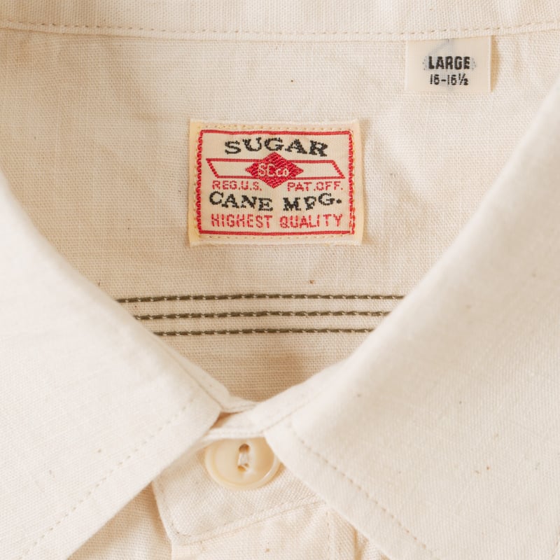 détails flaneurs SUGAR CANE Long Sleeve Chambray Work Shirt White (3)