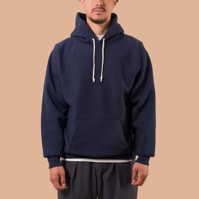 image porté flaneurs sweat WAREHOUSE & CO.   Lot. 484 Plain Hooded Sweatshirt Navy de face