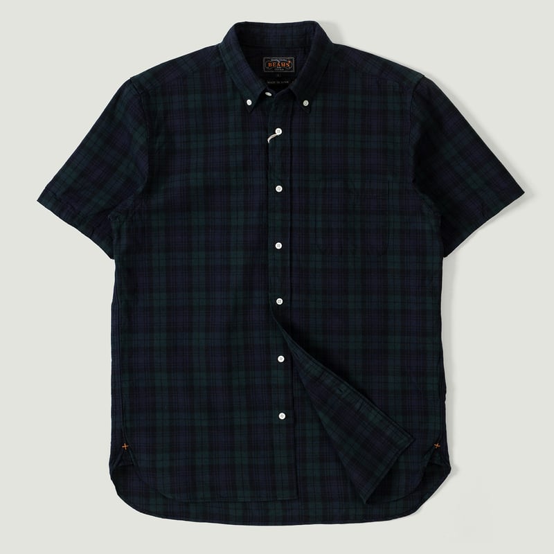 Vignettes flaneurs BEAMS PLUS chemisette B.D. Short Sleeve Indigo Yarn Tartan Black Watch