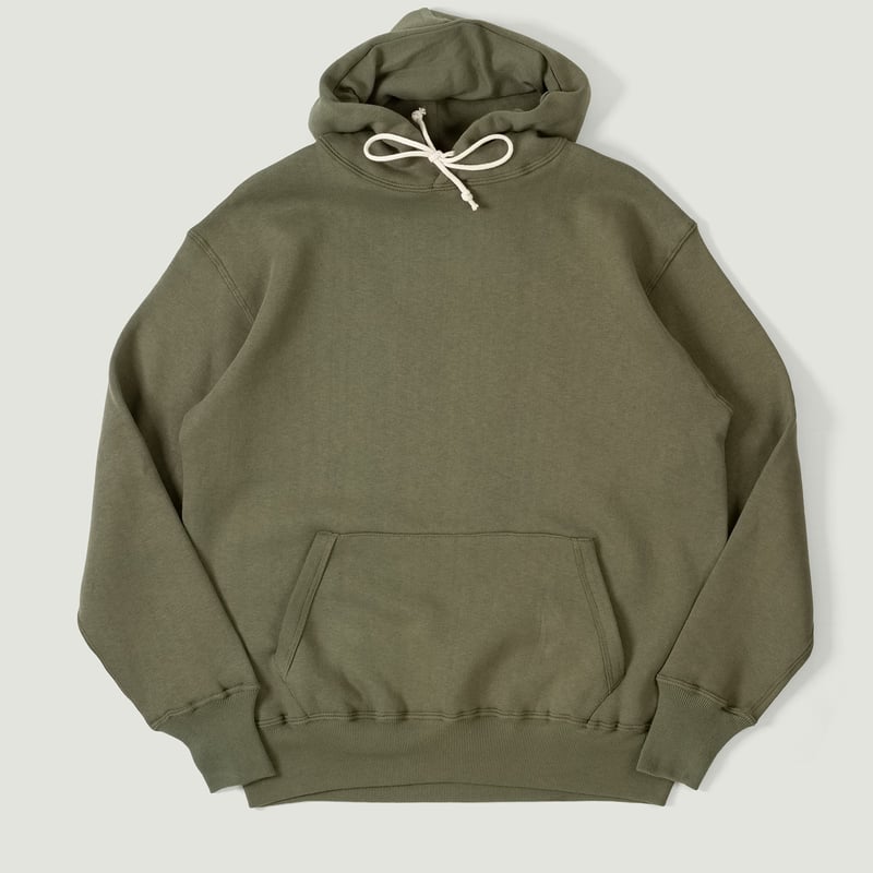 Vignettes flaneurs WAREHOUSE & CO.  Lot. 450 Two Needle Hooded Sweatshirt OD Green