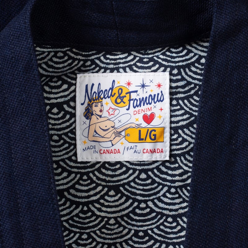 détails NAKED & FAMOUS  Kimono Shirt Maekake Dobby Indigo (1)