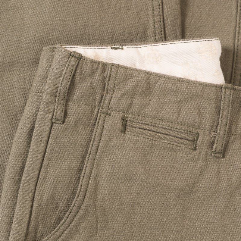 Image flâneurs SAMURAI JEANS / SJ42BP 15oz Heavy Back Satin Selvedge Chino Olive détail poche