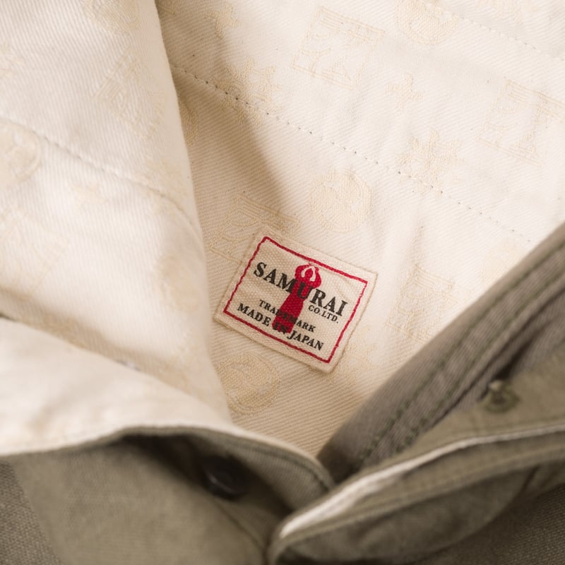 Image flâneurs SAMURAI JEANS / SJ42BP 15oz Heavy Back Satin Selvedge Chino Olive détail intérieur
