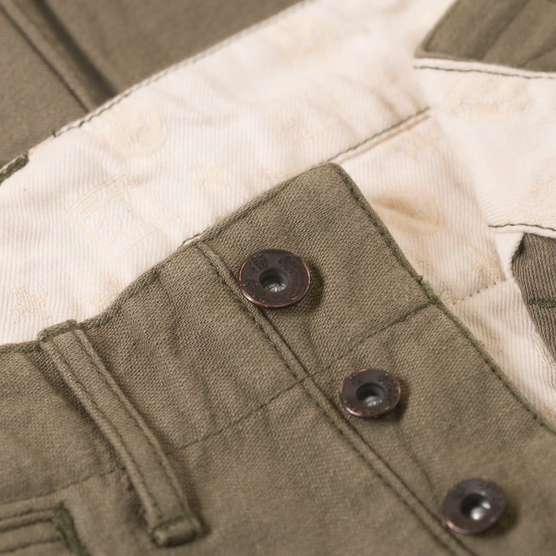 Image flâneurs SAMURAI JEANS / SJ42BP 15oz Heavy Back Satin Selvedge Chino Olive détail bouton