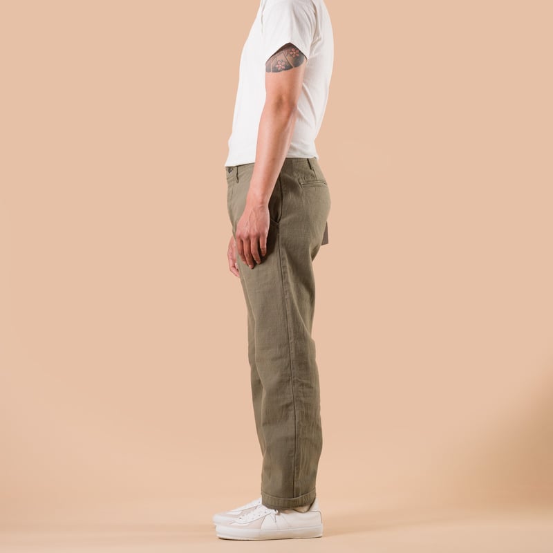 SJ42BP 15oz Heavy Back Satin Selvedge Chino Olive