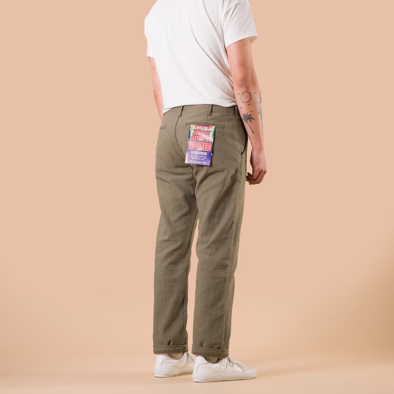 SJ42BP 15oz Heavy Back Satin Selvedge Chino Olive