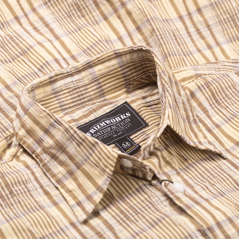 Gathered Seersucker Check Shirt Beige