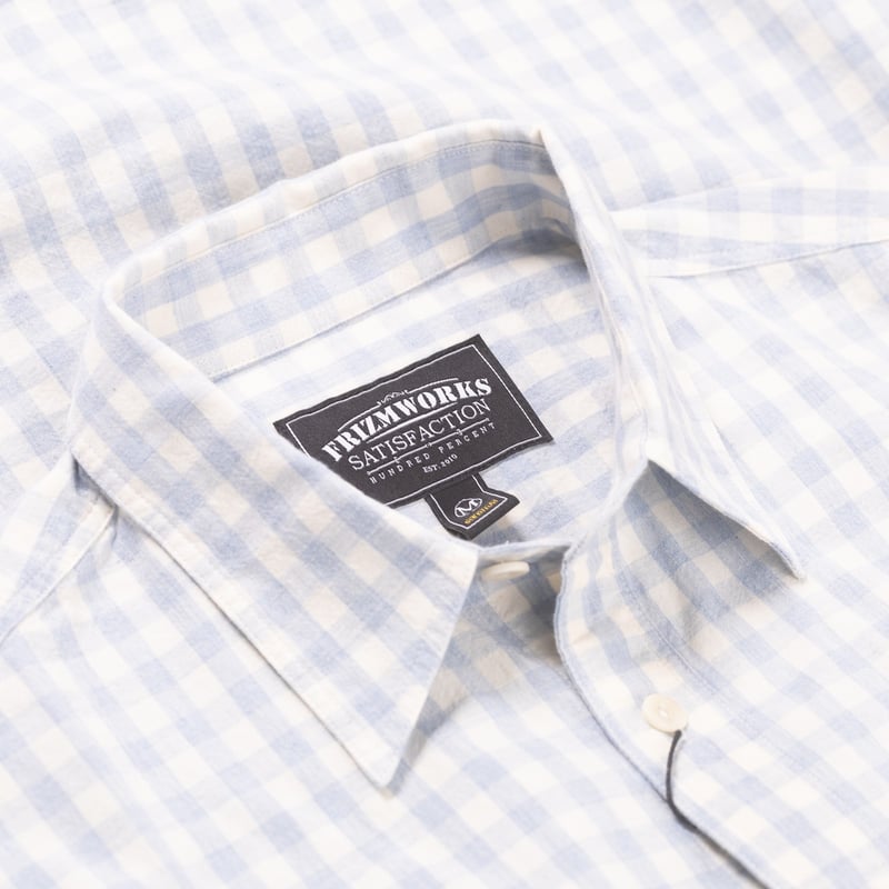 image flâneurs FRIZMWORKS / Melange Check Work Shirt Sky détail col