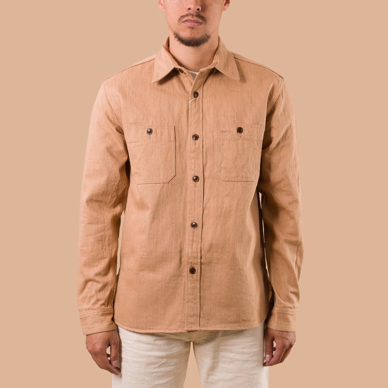 image flâneurs STUDIO D'ARTISAN / 5740 Fox Cotton Work Shirt Brown face