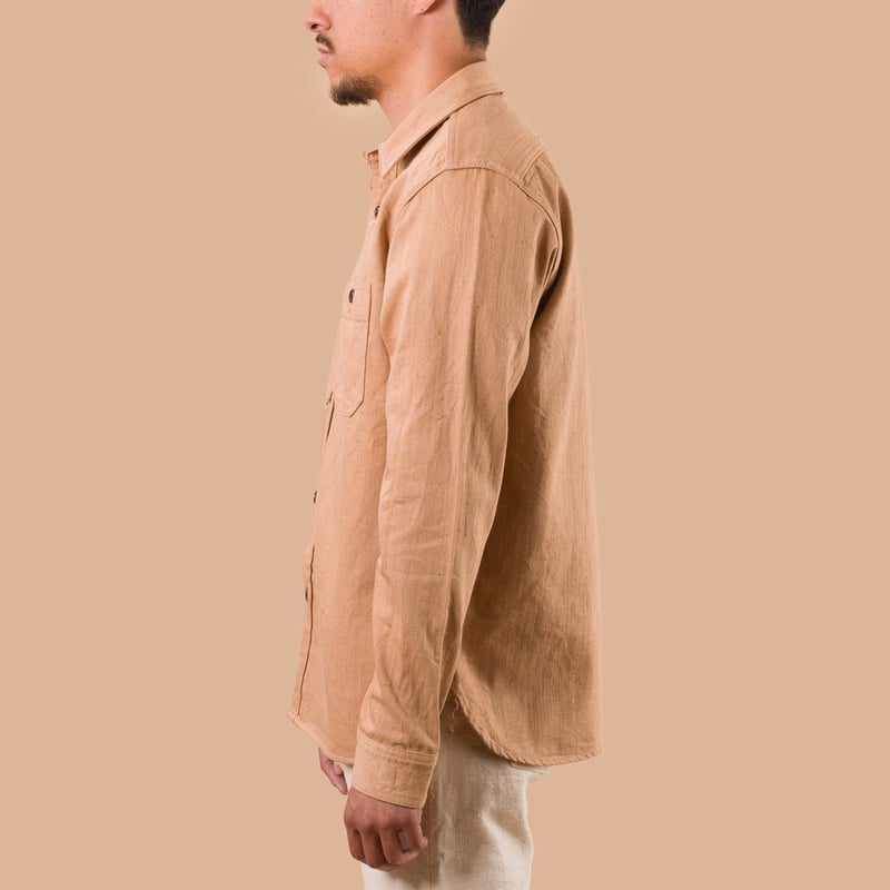 image flâneurs STUDIO D'ARTISAN / 5740 Fox Cotton Work Shirt Brown profil