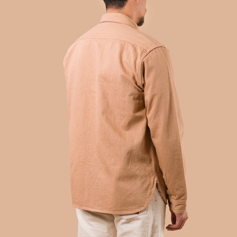 image flâneurs STUDIO D'ARTISAN / 5740 Fox Cotton Work Shirt Brown dos