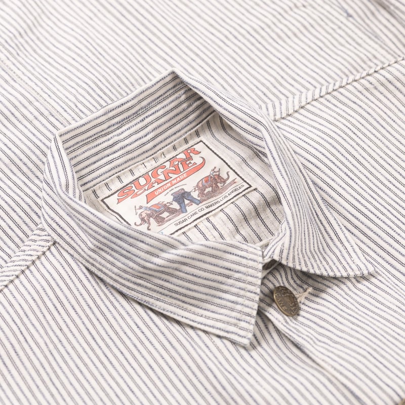 Image Flâneurs SUGAR CANE / "Fiction Romance" 8oz Indigo Stripe Work Coat détail col