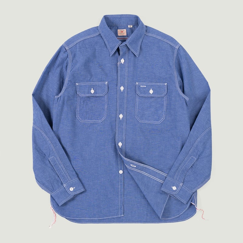 Image Flâneurs SUGAR CANE / VAT Dye Chambray Work Shirt Blue Vignette