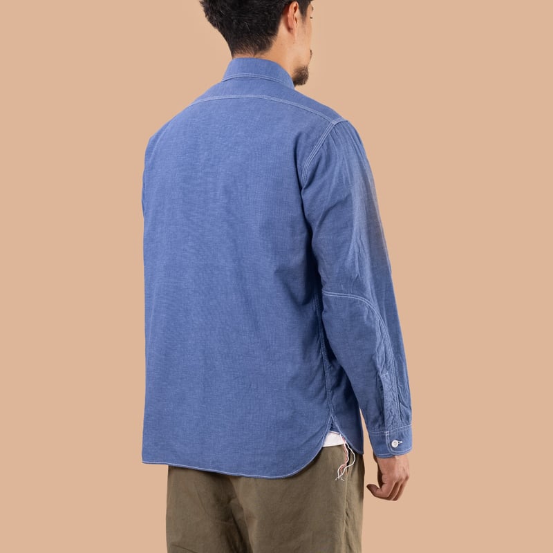 Image Flâneurs SUGAR CANE / VAT Dye Chambray Work Shirt Blue dos