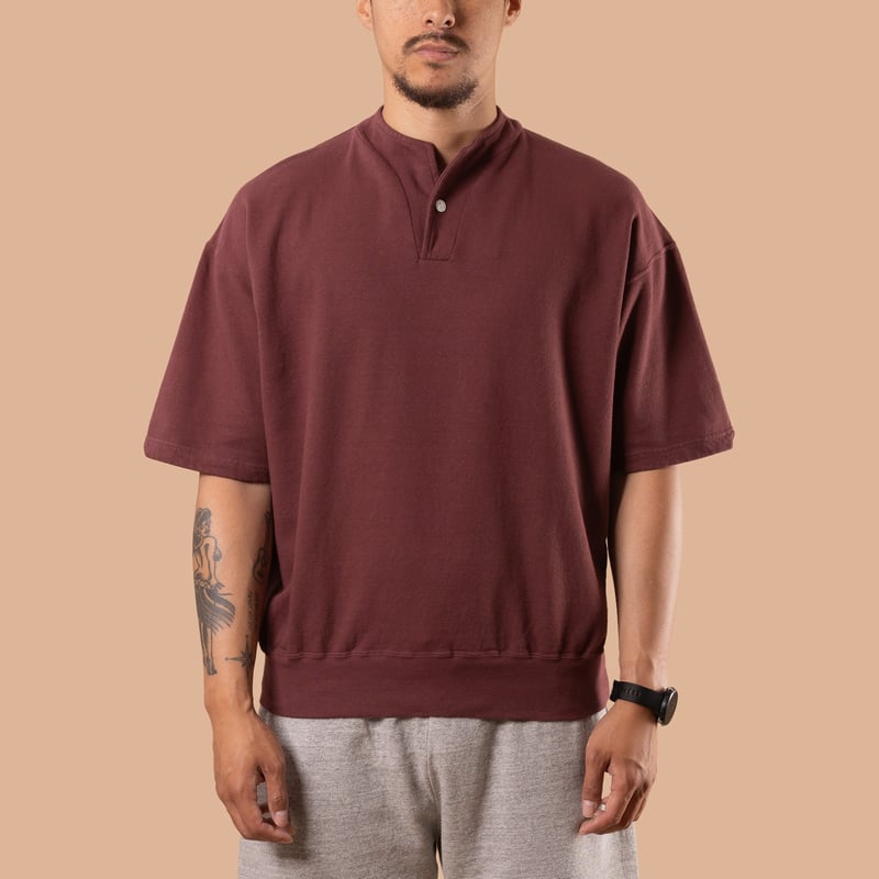 Light Terry Henley Sweatshirt Bordeaux