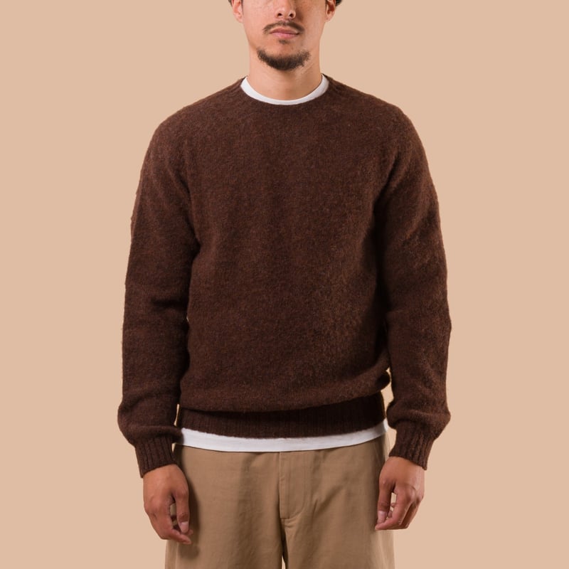 flaneurs pull HARLEY OF SCOTLAND Shaggy Crew Neck Marron front