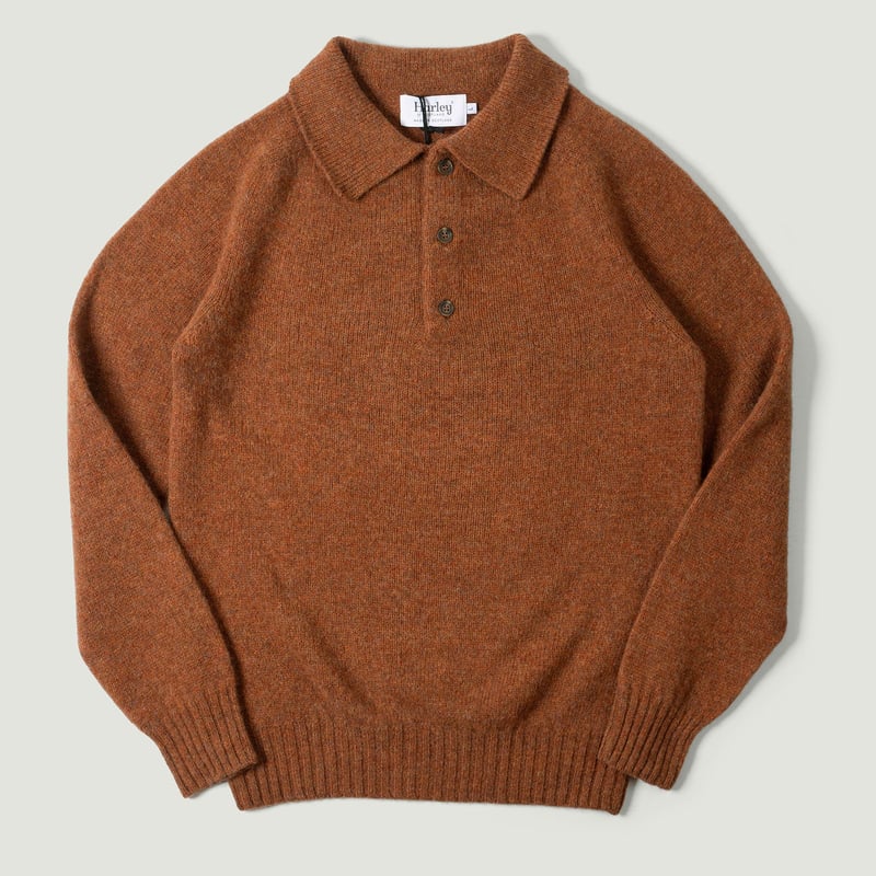 flaneurs pull HARLEY OF SCOTLAND Eton Supersoft Wool 3 Button Polo Neck Whiskey vignette