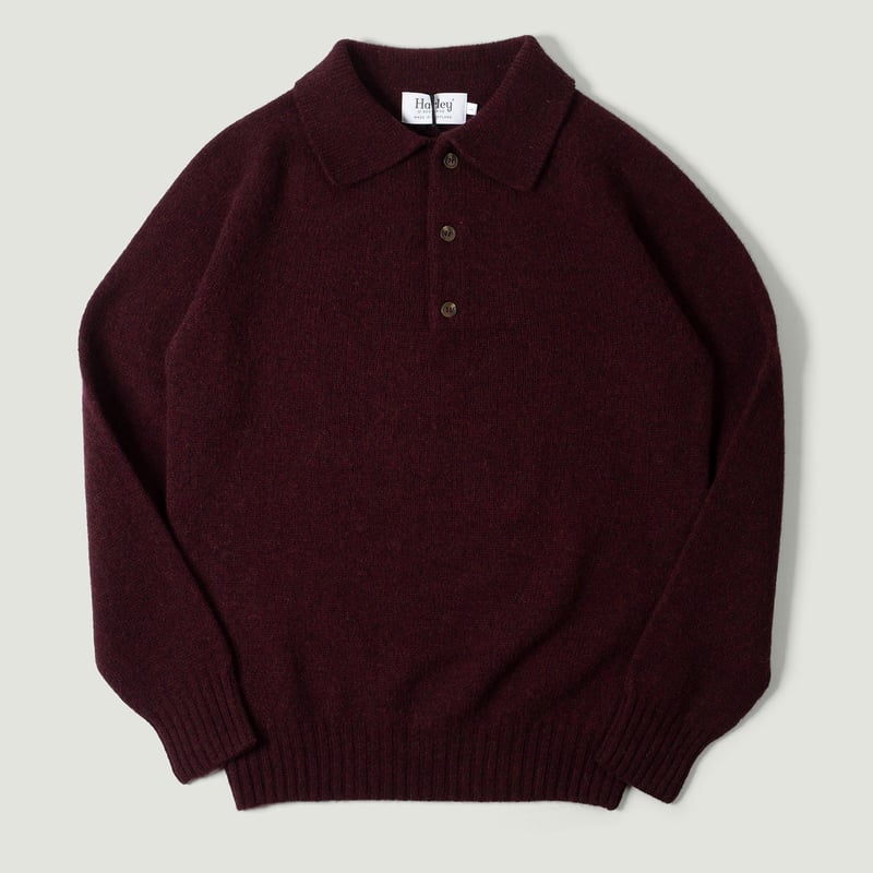 flaneurs pull HARLEY OF SCOTLAND Eton Supersoft Wool 3 Button Polo Neck Beetroot vignette