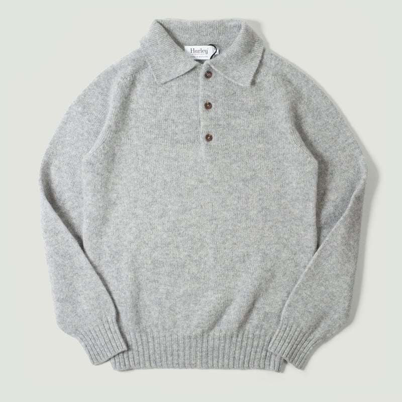 flaneurs pull HARLEY OF SCOTLAND Eton Supersoft Wool 3 Button Polo Neck Silver vignette