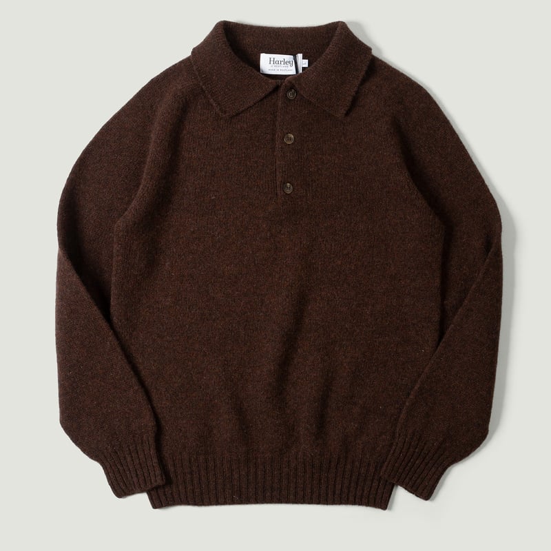 flaneurs pull HARLEY OF SCOTLAND Eton Supersoft Wool 3 Button Polo Neck Marron vignette