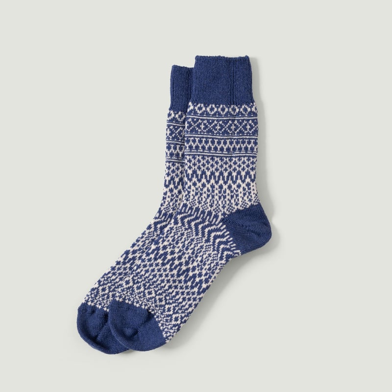 image flâneurs NISHIGUCHI KUTSUSHITA / Wool Jacquard Socks The Seagulls Blue vignette