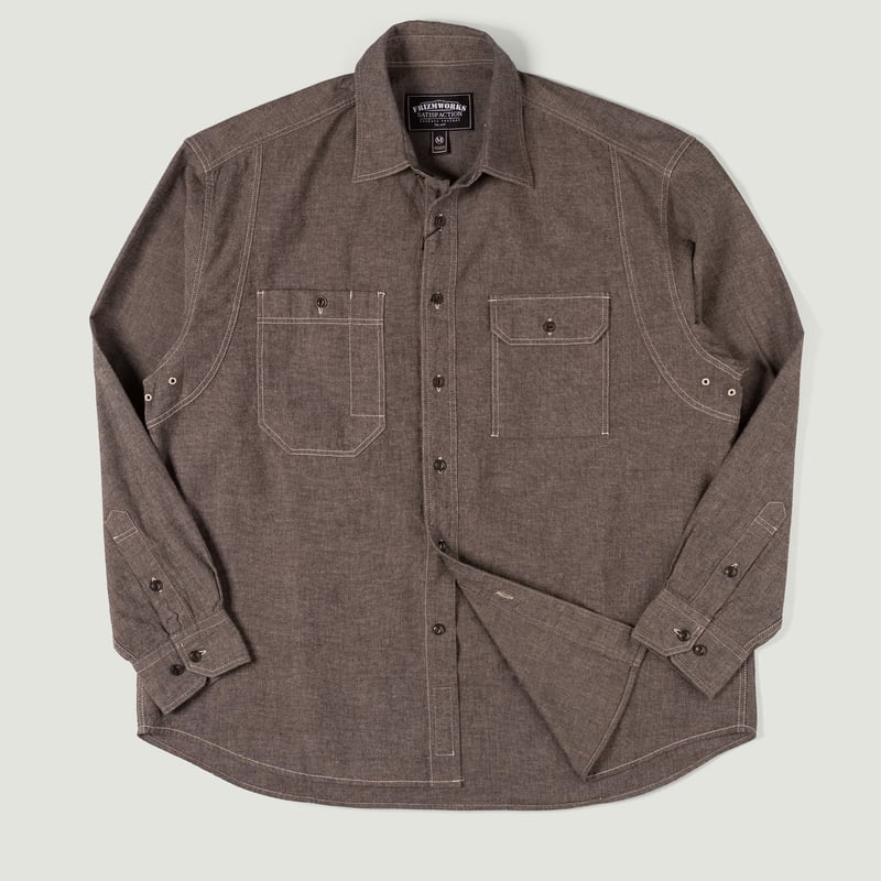 Image flâneurs FRIZMWORKS / 1920S Chambray Work Shirt Mud Vignette