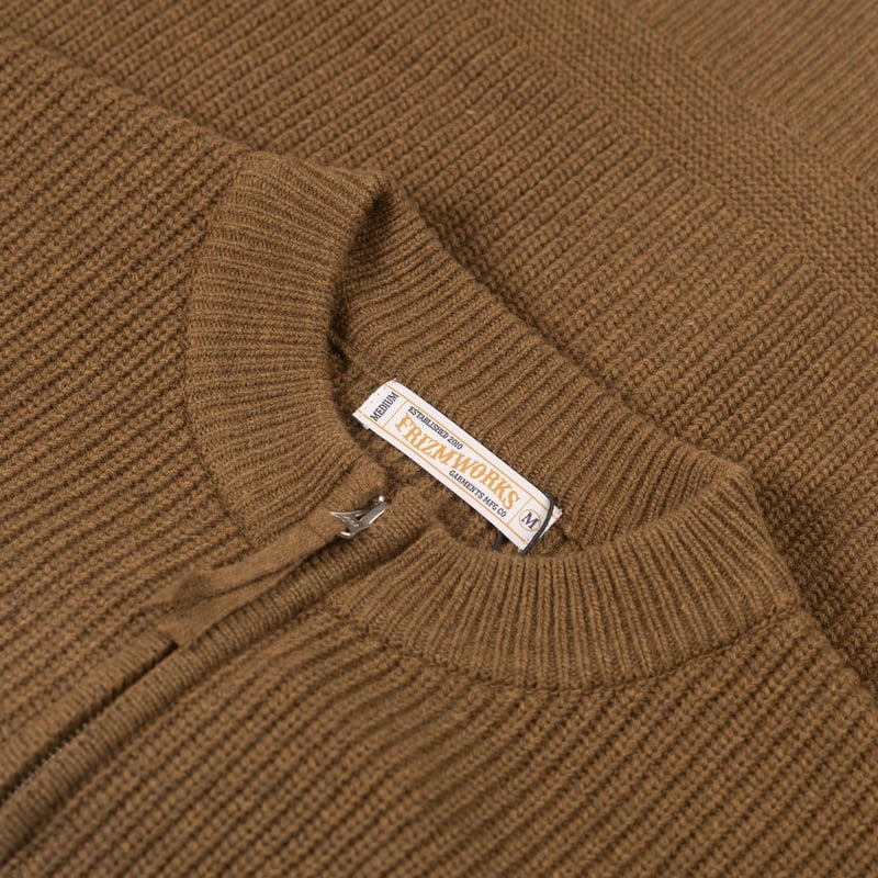 image flâneurs FRIZMWORKS / Wool Deck Zip Up Cardigan Cinnamon détail col
