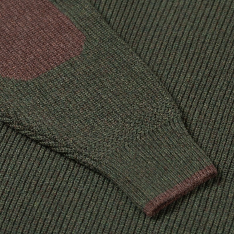 Image flâneurs FRIZMWORKS / Patch Round Pullover Knit Forest Green détail manche
