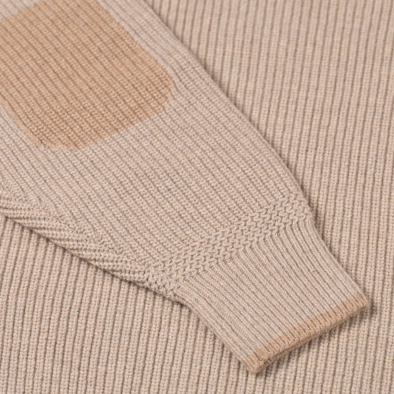 Image flâneurs FRIZMWORKS / Patch Round Pullover Knit Oatmeal détail manche