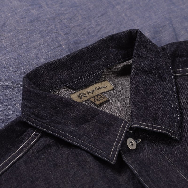 Image Flâneurs NIGEL CABOURN / Utility Shirt Type2 Denim Indigo détail col