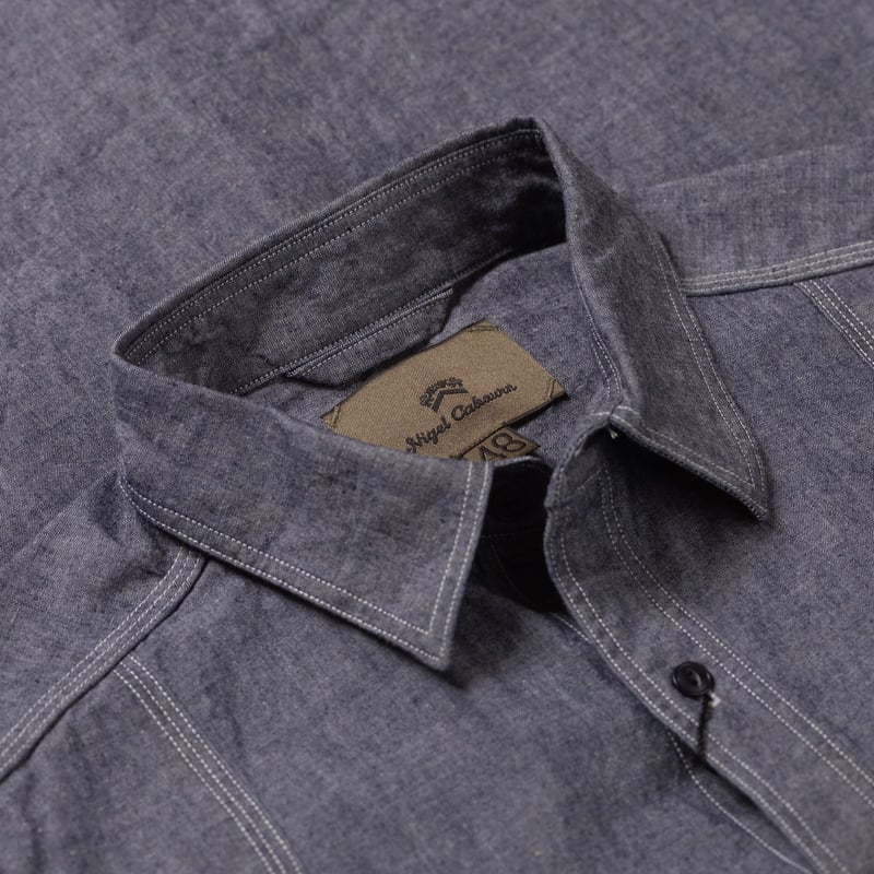 Image Flâneurs NIGEL CABOURN / Medical Shirt Indigo détail col