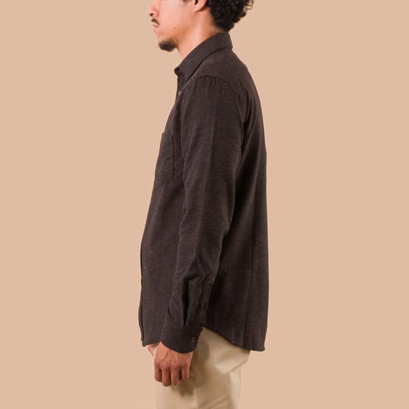 flaneurs Portuguese Flannel Sounds Shirt Brown front worn side