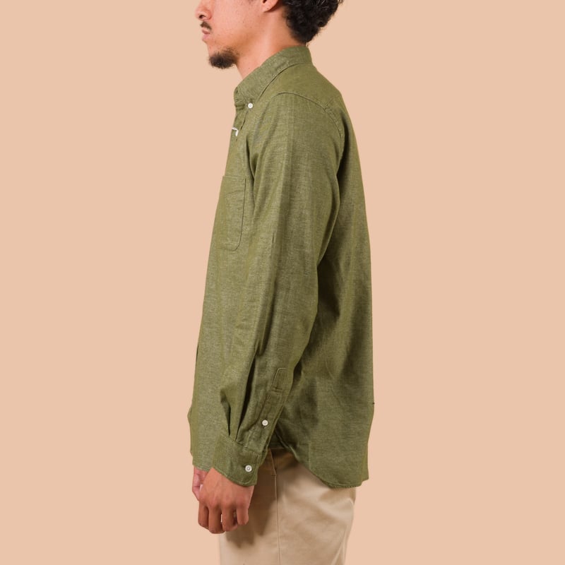 flaneurs worn side BEAMS PLUS  B.D. Flannel Solid Olive