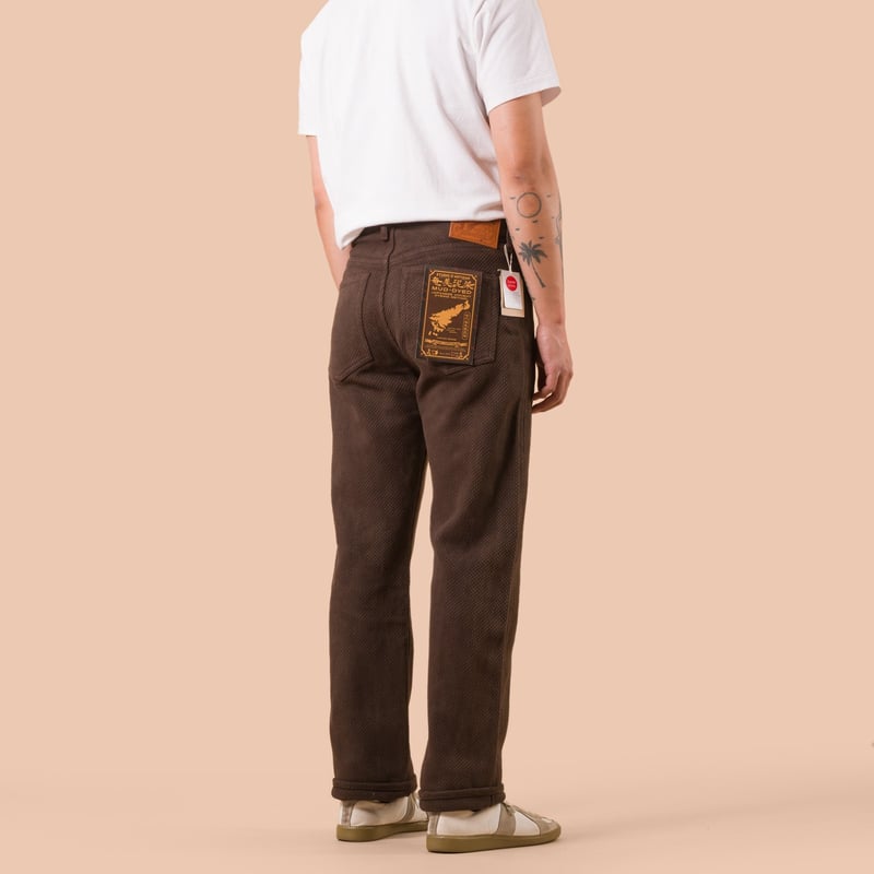 worn back flaneurs STUDIO D'ARTISAN 1914 17oz Amami Oshima Mud-Dyed Sashiko Dark Brown (10)