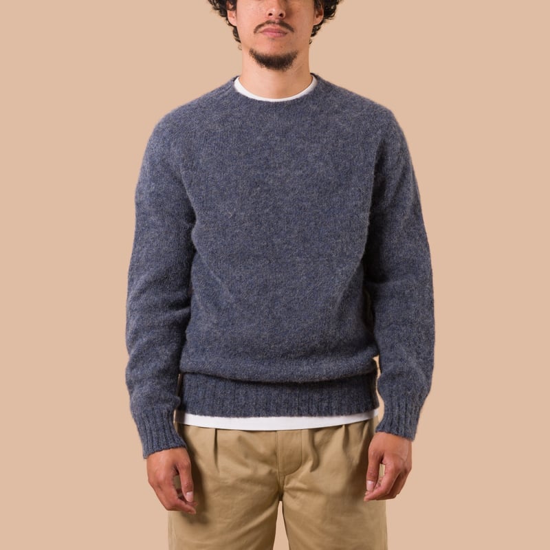Vignettes Flaneurs Knitwear Shaggy Crew Neck Sweater Storm worn front